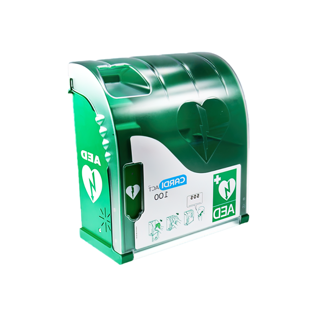 Custom Green Outdoor Alarmed AED Cabinet 42 x 38 x 15cm - Public Access AEDs - NDIS