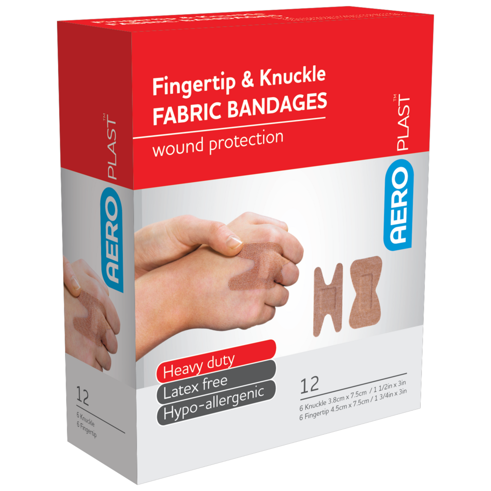 AEROPLAST Premium Fabric Fingertip & Knuckle Dressings Box/12 Min Order x 6