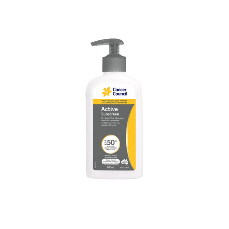 The CANCER COUNCIL SPF50+ Active Sunscreen Pump 200mL