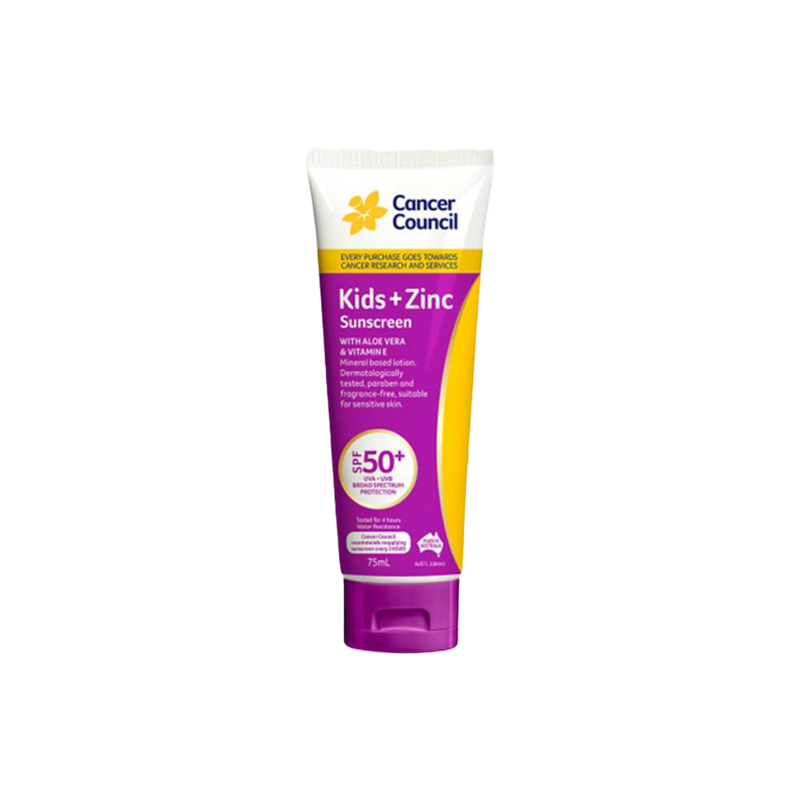 The CANCER COUNCIL SPF50+ Kids+Zinc Sunscreen Tube 75mL