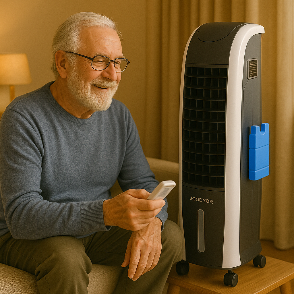 POLYCOOL 6L Evaporative Air Cooler Portable Household Fan, Purifier, Humidifier, Remote Control, White and Black