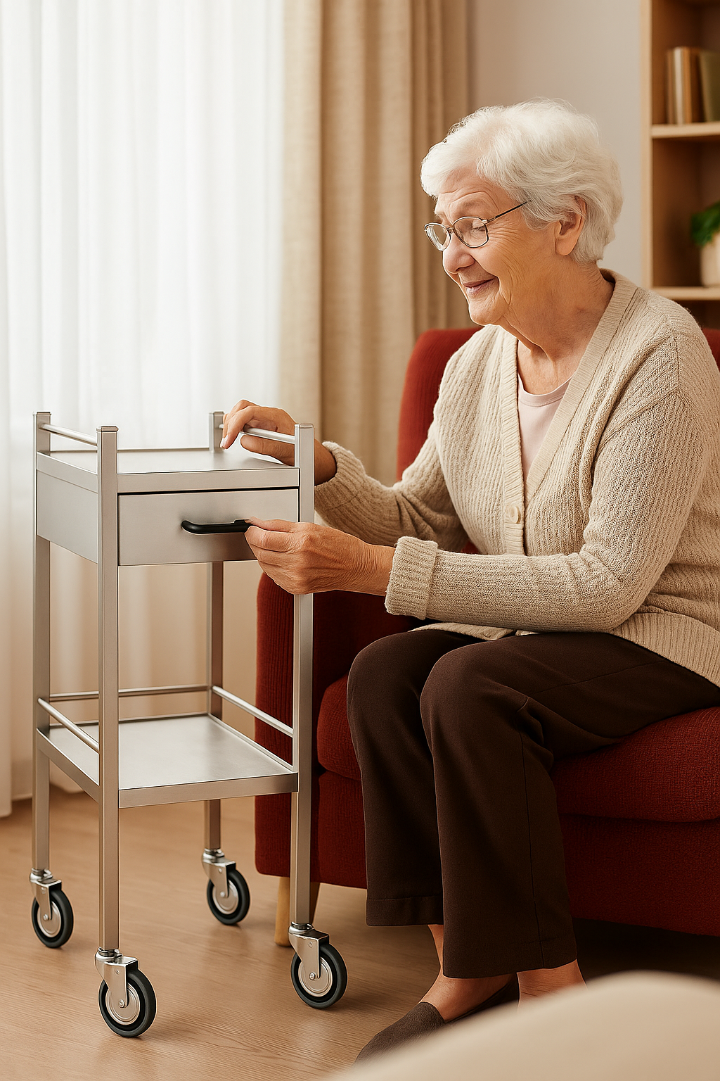 Medium Stainless Steel Trolley with Drawer 60 x 50 x 97cm