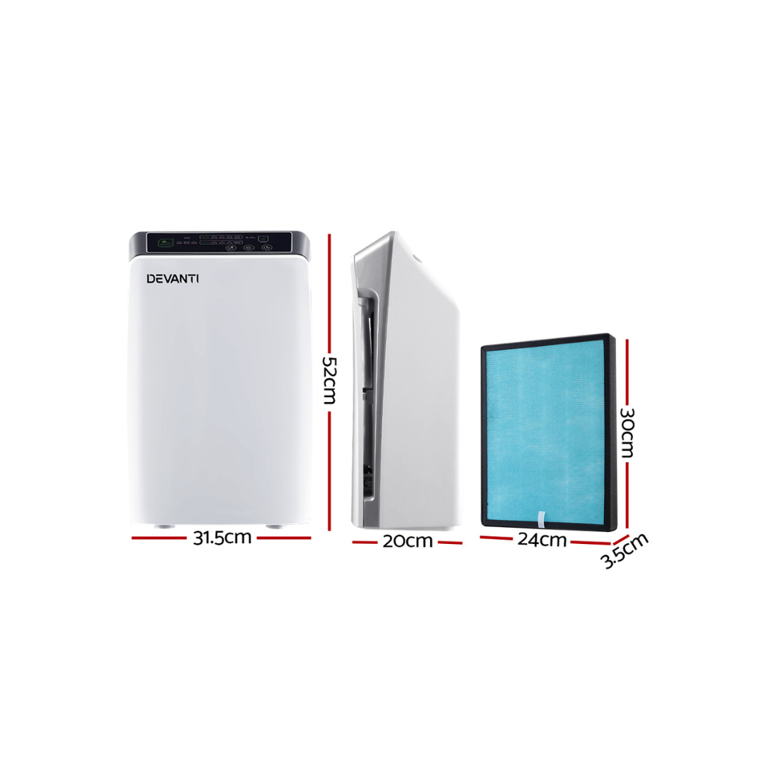 Devanti Air Purifier Home Purifiers HEPA Filter Odour Virus Smoke PM2.5 Remover- Appliances - NDIS
