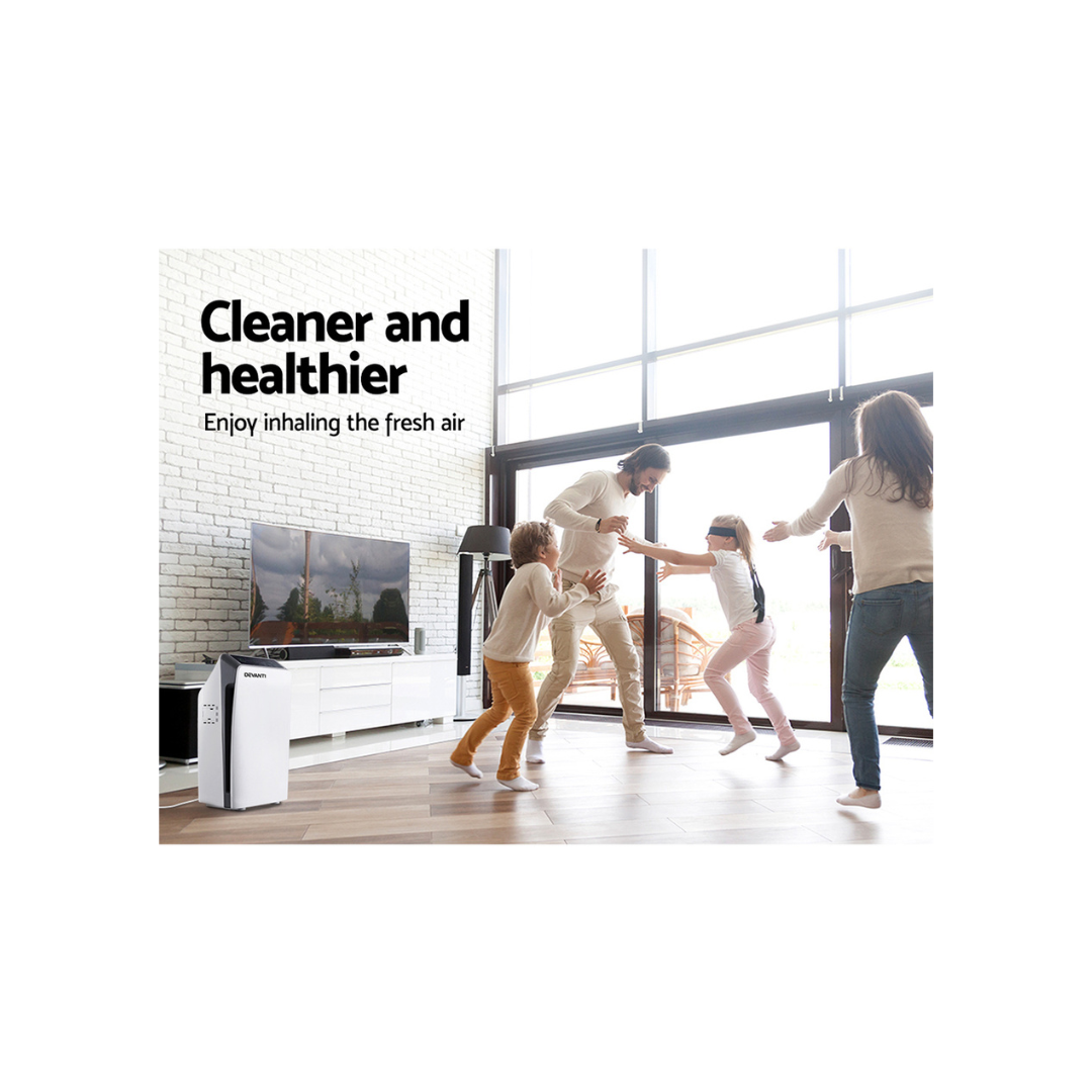 Devanti Air Purifier Home Purifiers HEPA Filter Odour Virus Smoke PM2.5 Remover- Appliances - NDIS