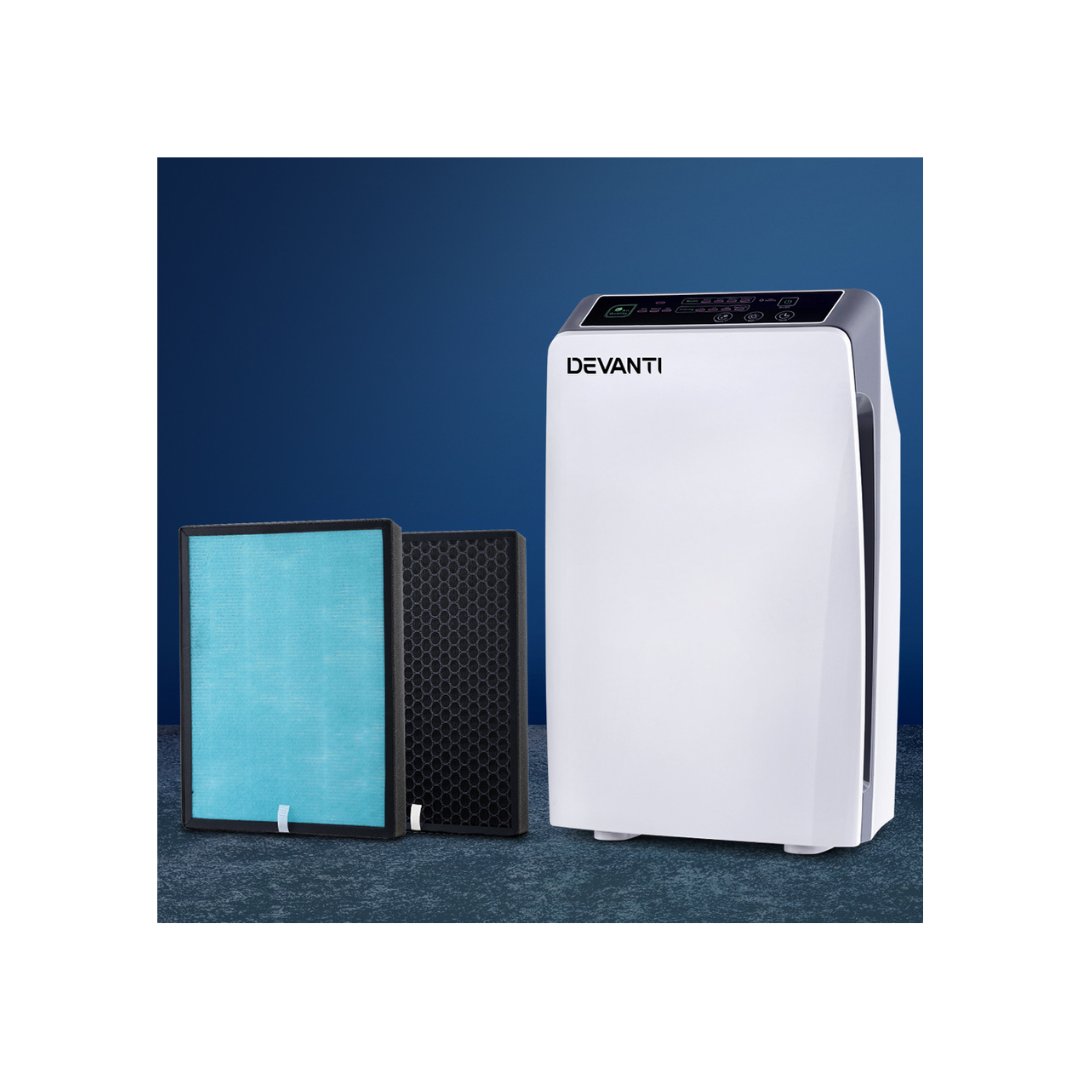 Devanti Air Purifier Home Purifiers HEPA Filter Odour Virus Smoke PM2.5 Remover- Appliances - NDIS