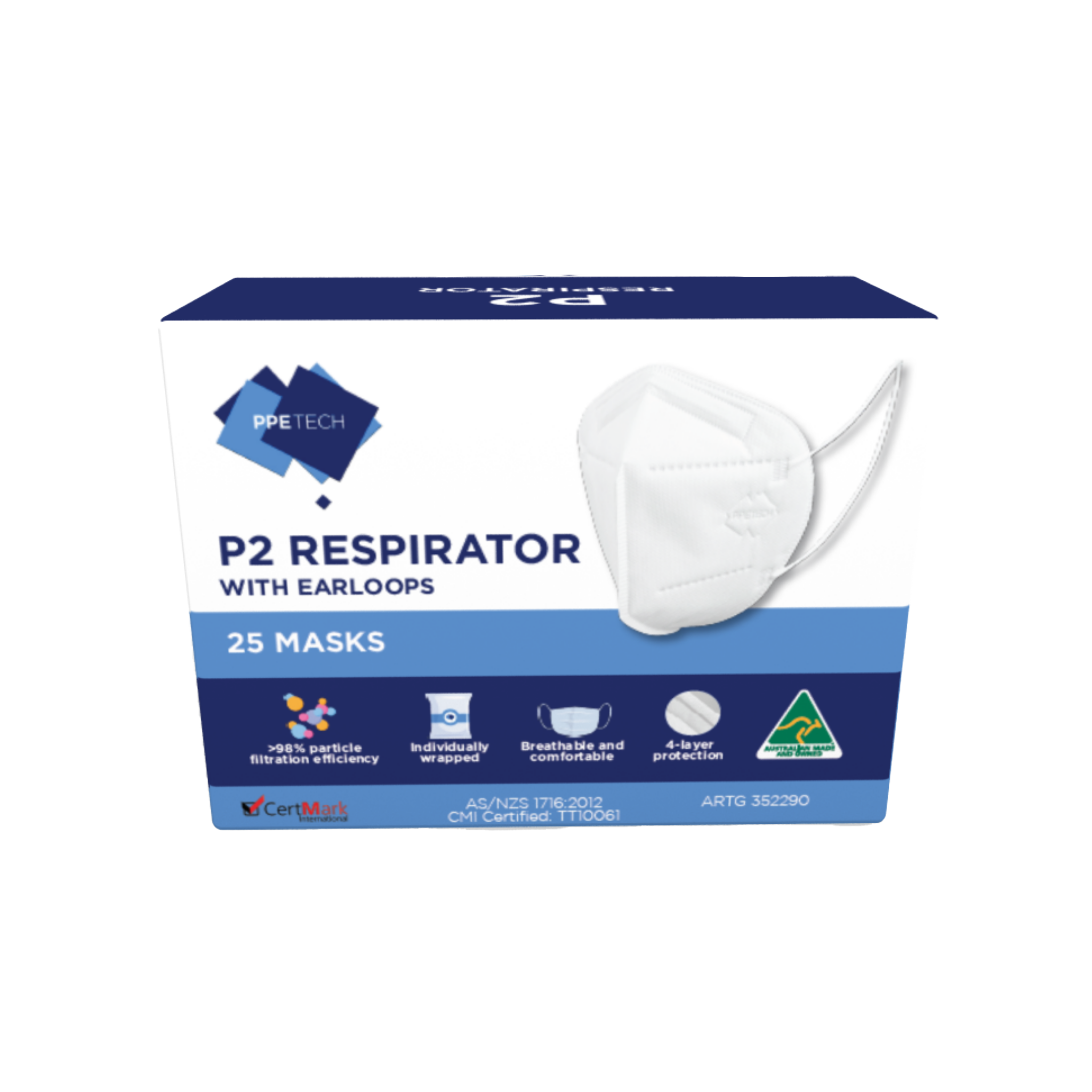 PPE Tech P2 Respirator Masks Box/25