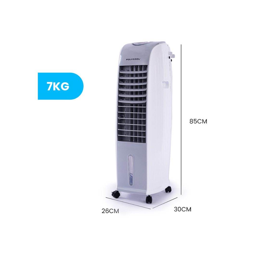 POLYCOOL 8L Portable Evaporative Air Cooler 24 Hour Timer 4 in 1 Cooling Fan, Grey and White- Appliances - NDIS