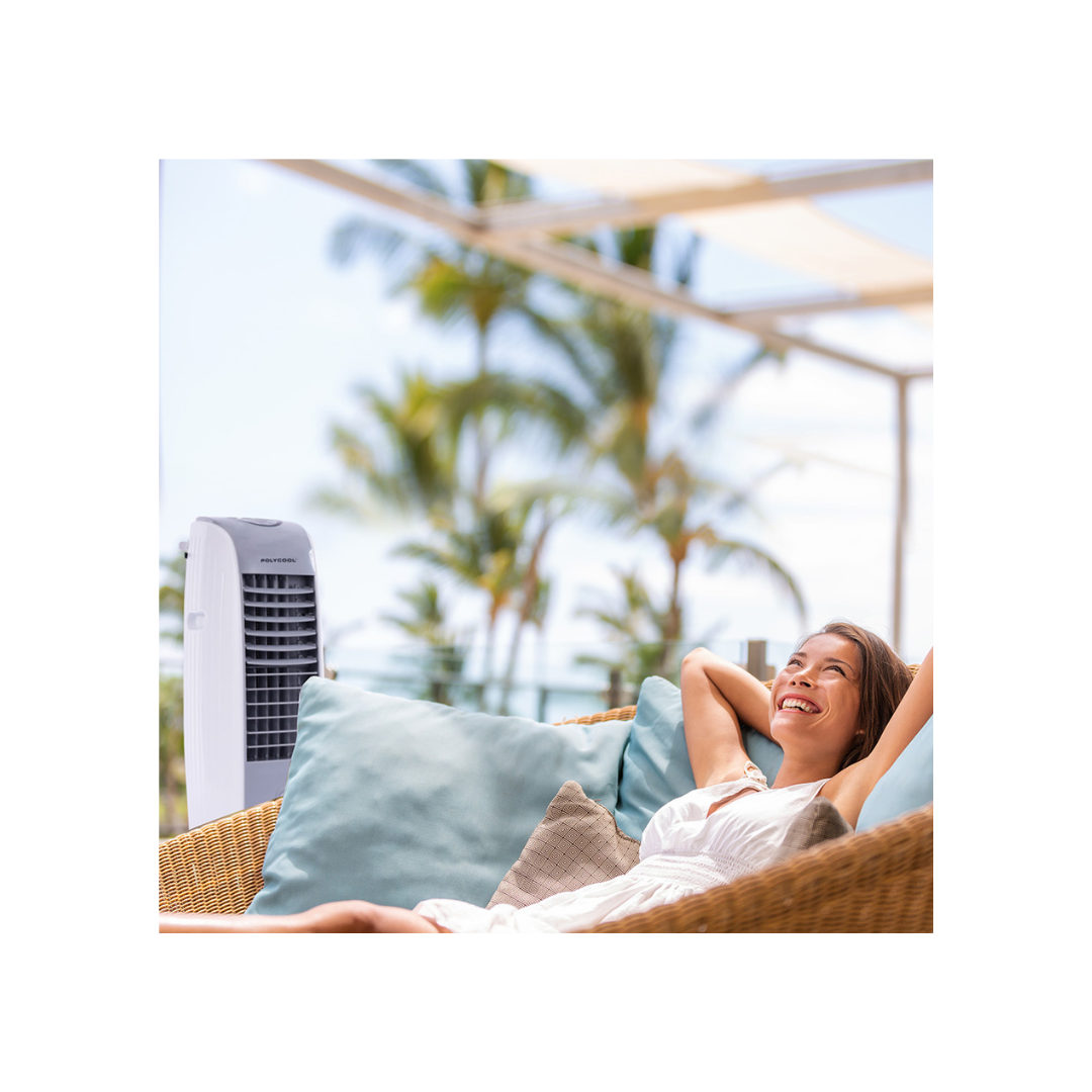 POLYCOOL 8L Portable Evaporative Air Cooler 24 Hour Timer 4 in 1 Cooling Fan, Grey and White- Appliances - NDIS