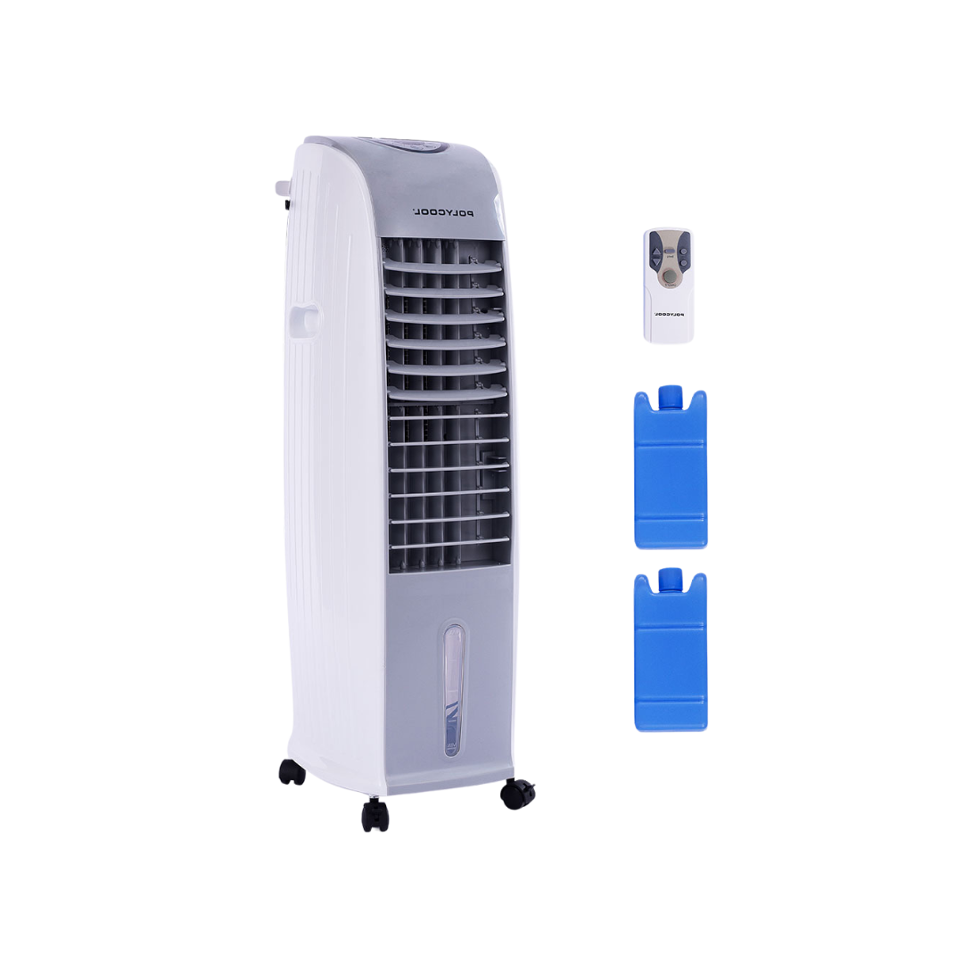 POLYCOOL 8L Portable Evaporative Air Cooler 24 Hour Timer 4 in 1 Cooling Fan, Grey and White- Appliances - NDIS