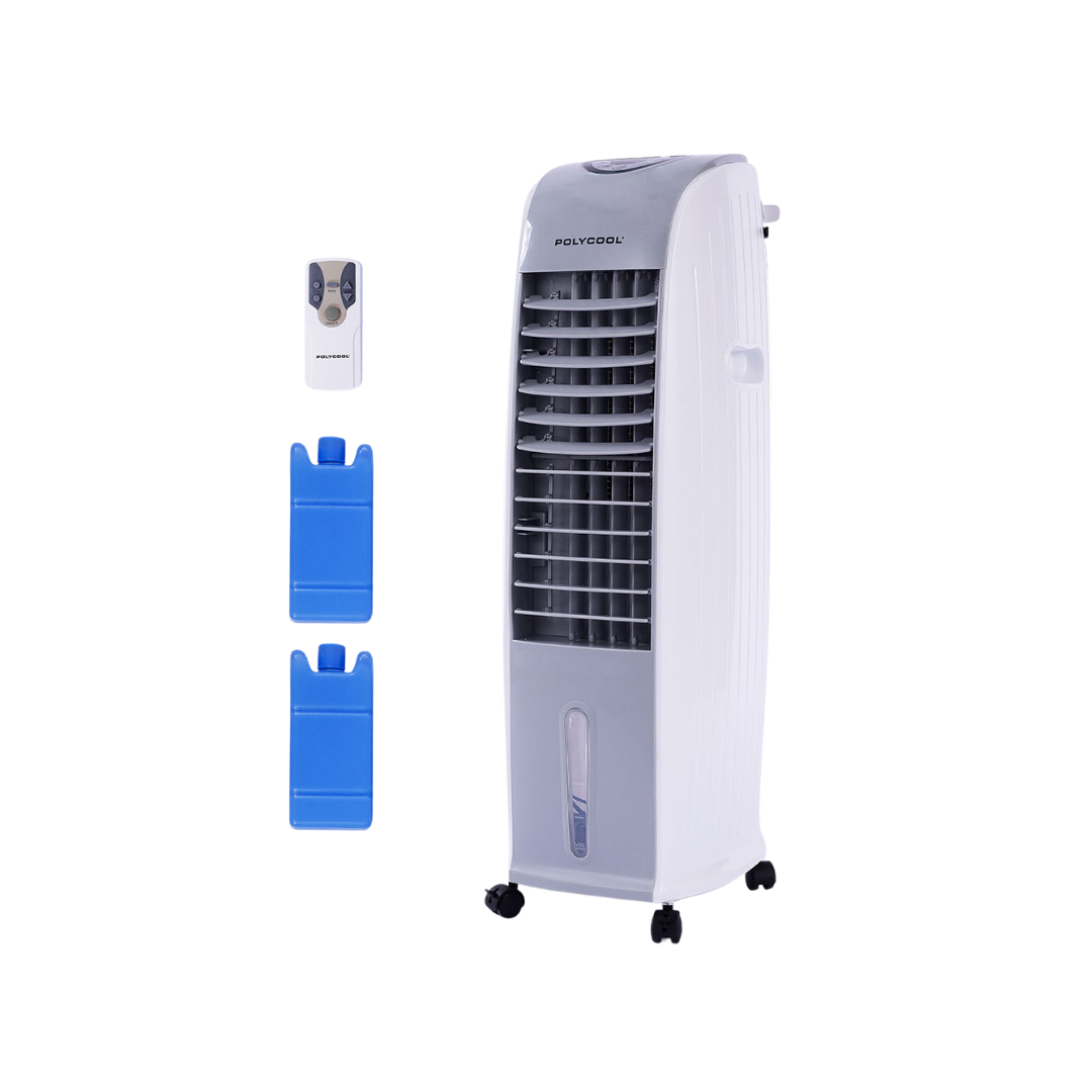POLYCOOL 8L Portable Evaporative Air Cooler 24 Hour Timer 4 in 1 Cooling Fan, Grey and White- Appliances - NDIS