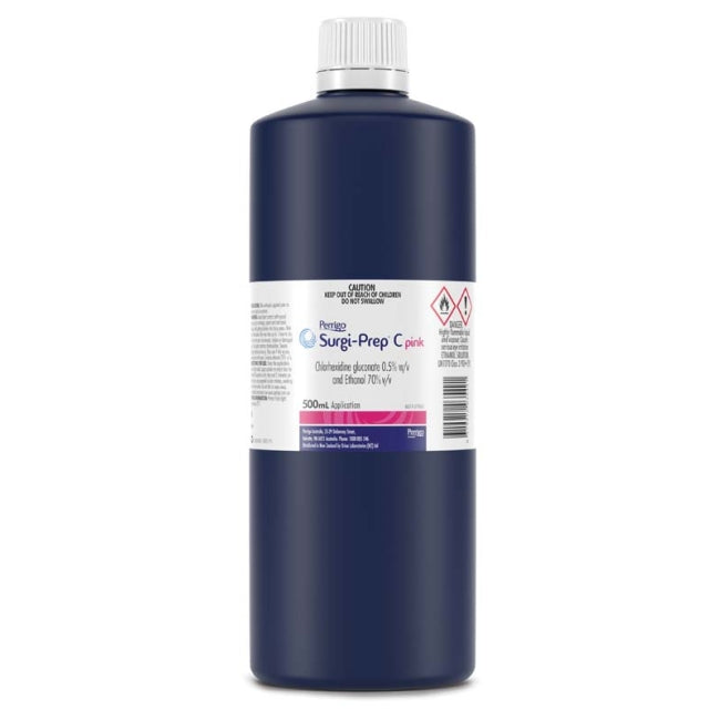 The SURGI-PREP C Pink Chlorhexidine 0.5% and Ethanol 70% Bottle 500mL (Box of 20)