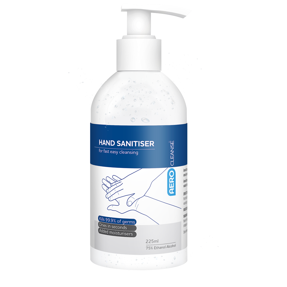 AEROCLEANSE 75% Alcohol Hand Sanitiser Pump Bottle 225mL (DG)