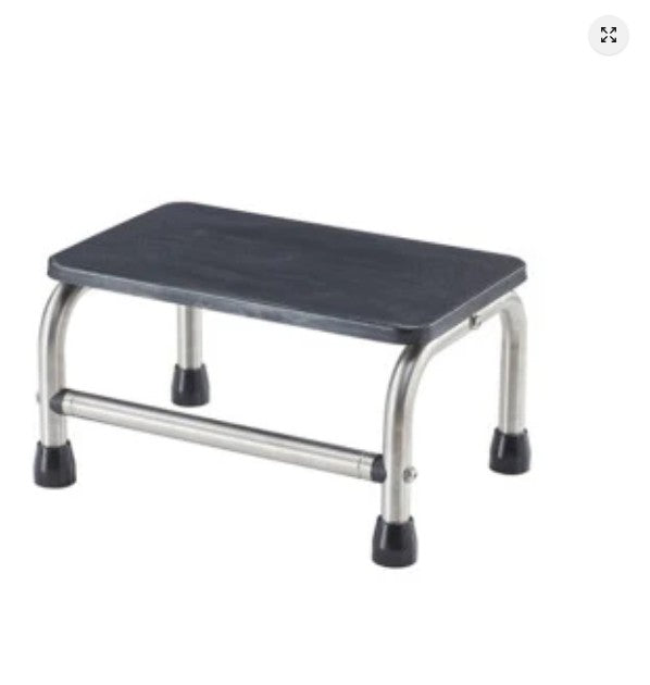 Single Step-Up Stool, Stainless Steel With Slip-Resistant Black Top,