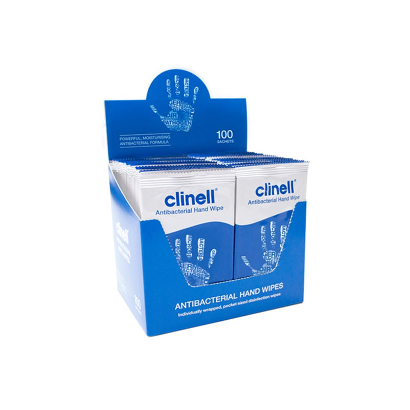 The Clinell Antibacterial Hand Wipes Individually Wrapped B100