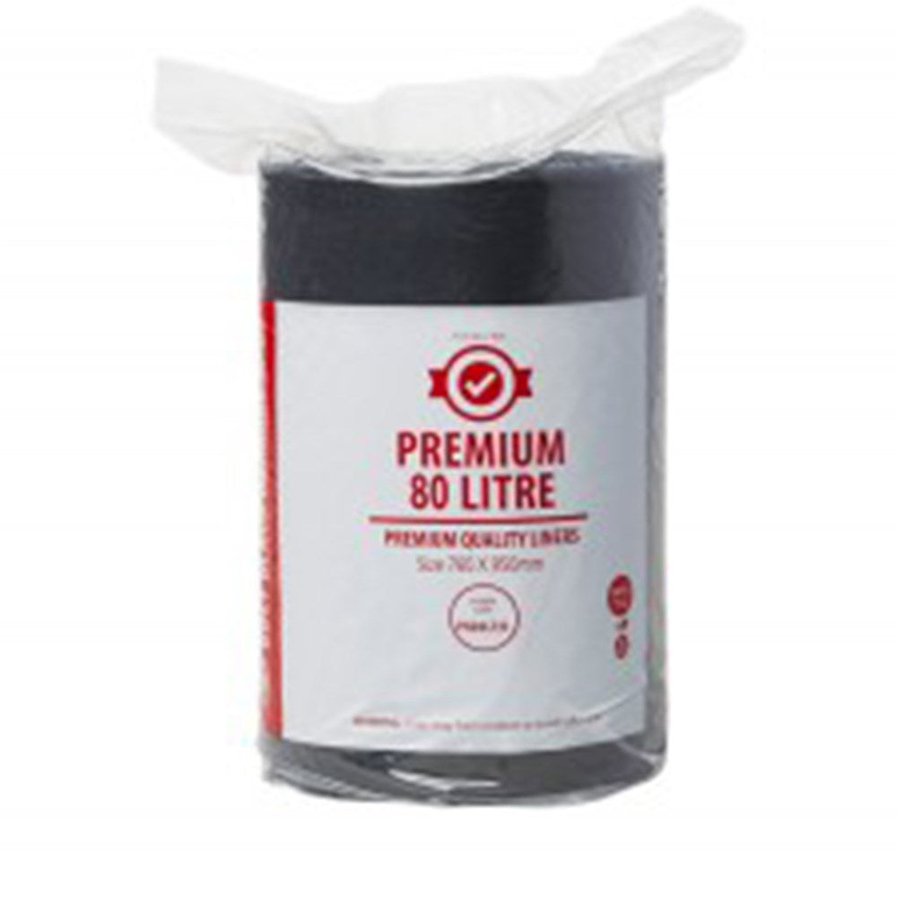 Garbage Bags Black Premium H/D 80L 760mm x 950mm Gusseted