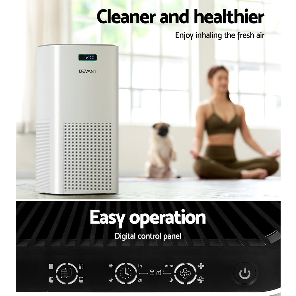 Devanti Air Purifier HEPA Filter PM2.5 Smoke Dust Germ Odor Cleaner Freshener- Appliances - NDIS