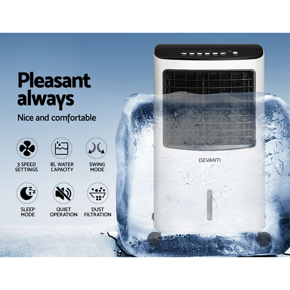Devanti Evaporative Air Cooler Conditioner Portable 8L Cooling Fan Humidifier - Appliances - NDIS
