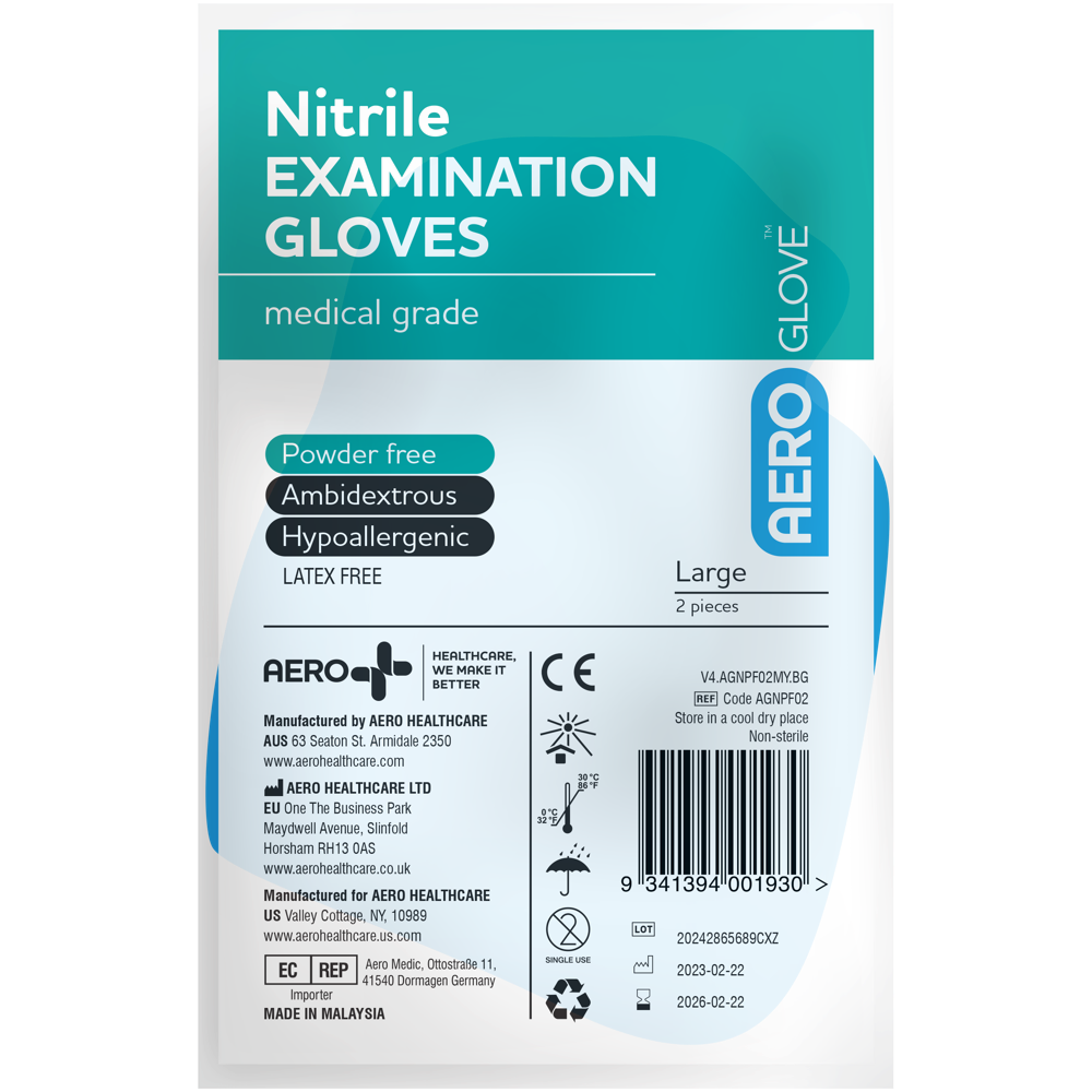 AEROGLOVE Large Nitrile Powder-Free Gloves Pair/2 (Box of 100)