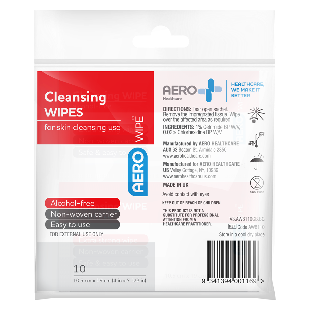 AEROWIPE Alcohol-Free Cleansing Wipes Env/10 (Box of 200)