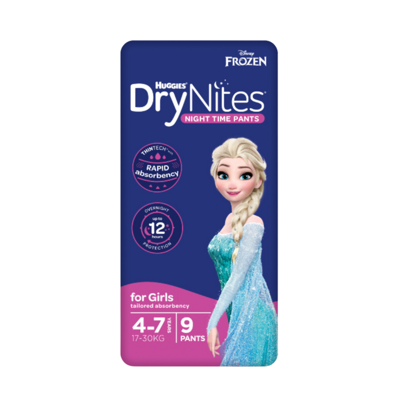 The Huggies DryNites Girl 4–7yo Box of 3x9's