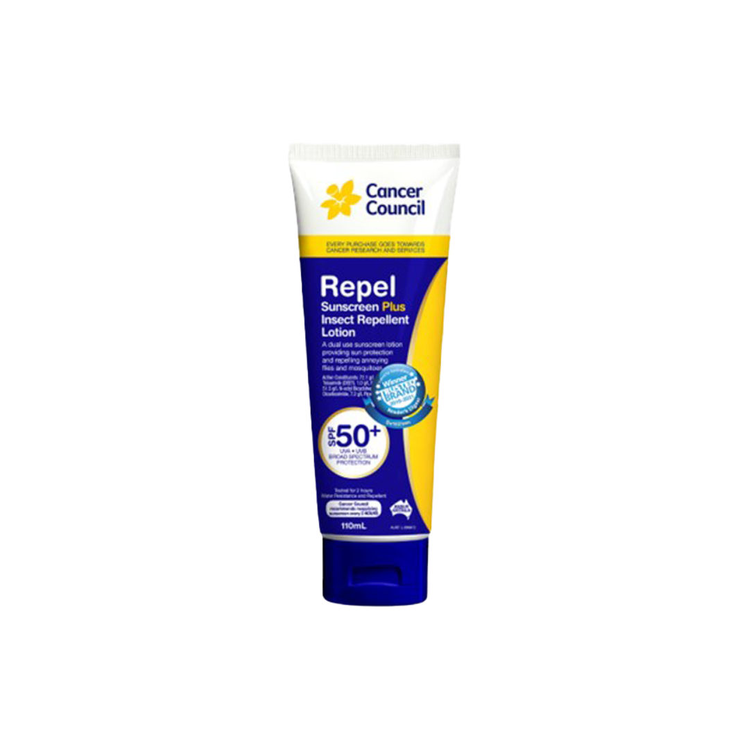 CANCER COUNCIL SPF50+ Repel Sunscreen+Insect Repellent Tube 110mL (Box of 24)- Personal Protection - PPE - NDIS