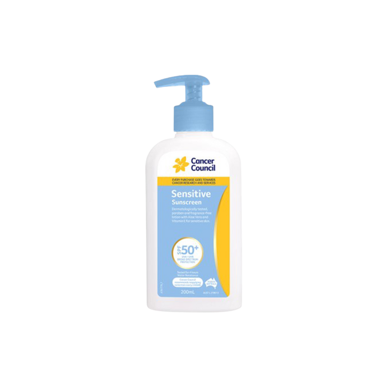 The CANCER COUNCIL SPF50+ Sensitive Sunscreen Pump 200mL (Box of 24)