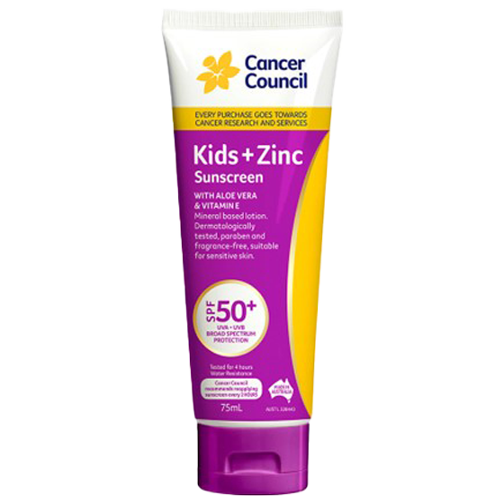 CANCER COUNCIL SPF50+ Kids+Zinc Sunscreen Tube 75mL (Box of 36)