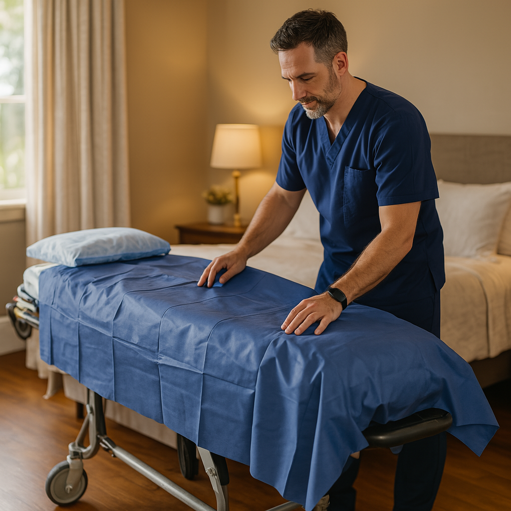 Stretcher/Modesty Light Sheet Large Disp 200 x120cm L/Blue P10