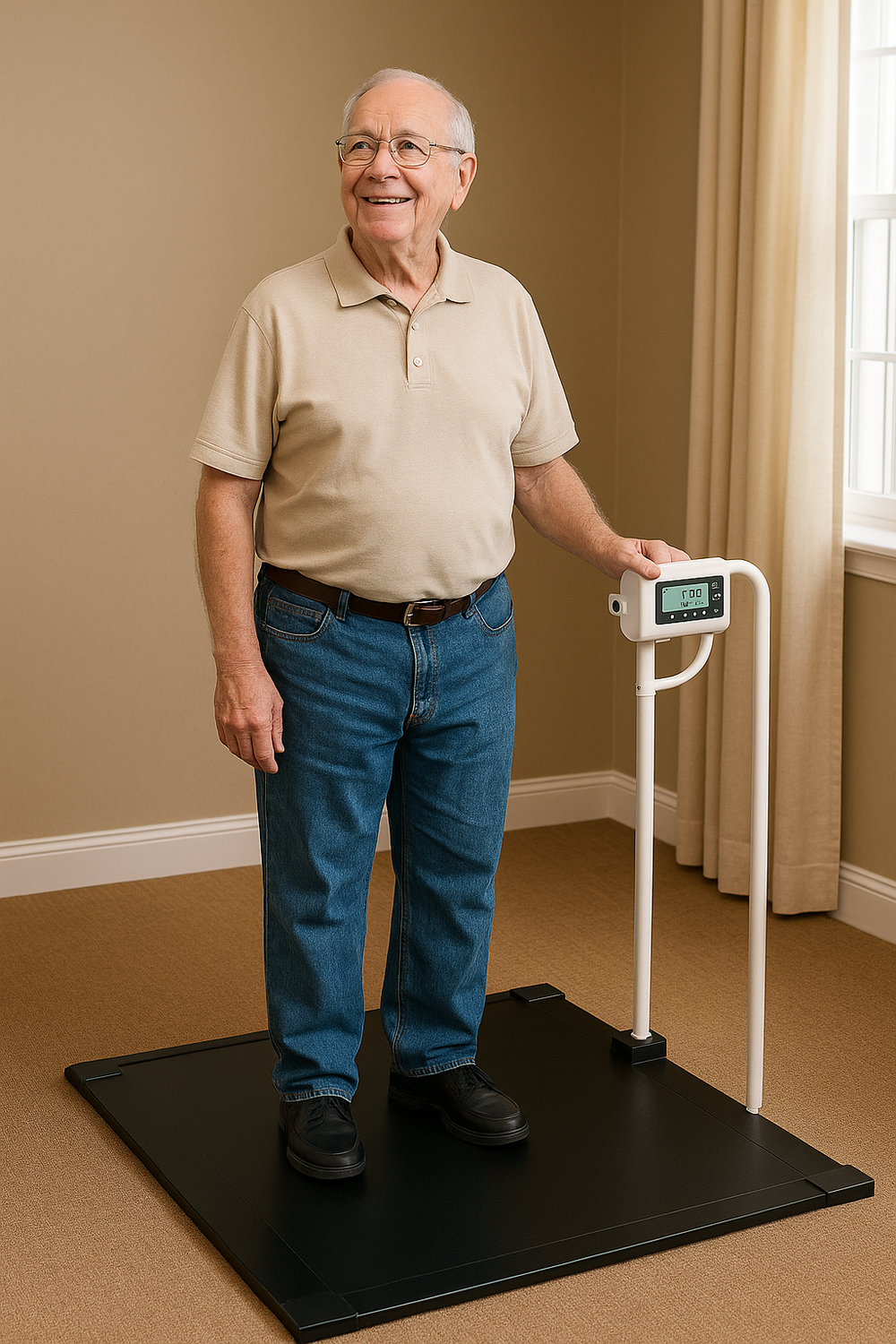 Digital Wheelchair Scale in Use by Elderly Man