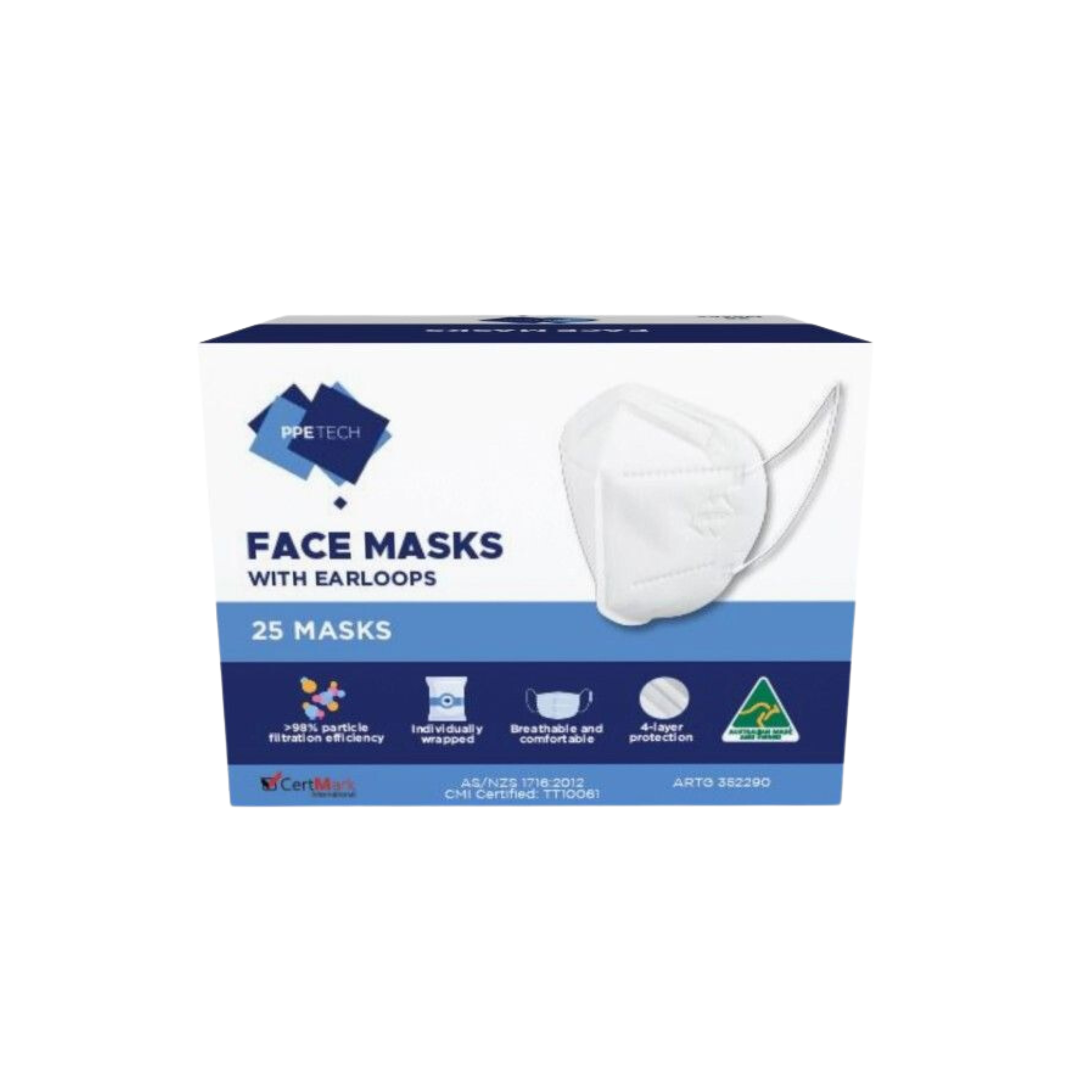 P2 4-Layer Face Mask with Earloops - 25 Pack