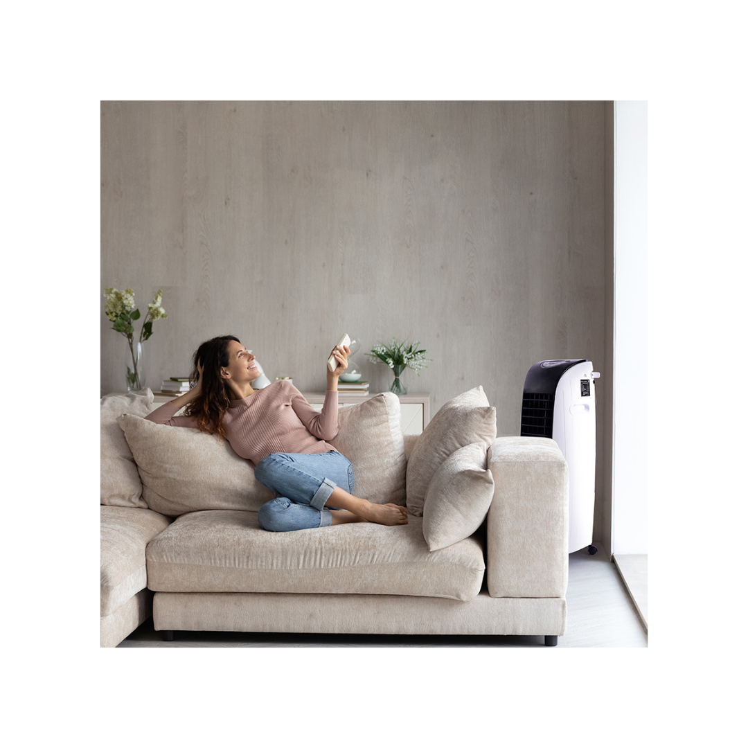 POLYCOOL 6L Evaporative Air Cooler Portable Household Fan, Purifier, Humidifier, Remote Control, White and Black- Appliances - NDIS
