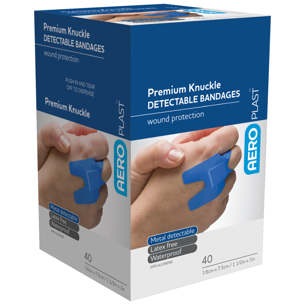 AEROPLAST Premium Detectable Knuckle Dressings 7.5 x 3.8cm Box/40 min order x 6