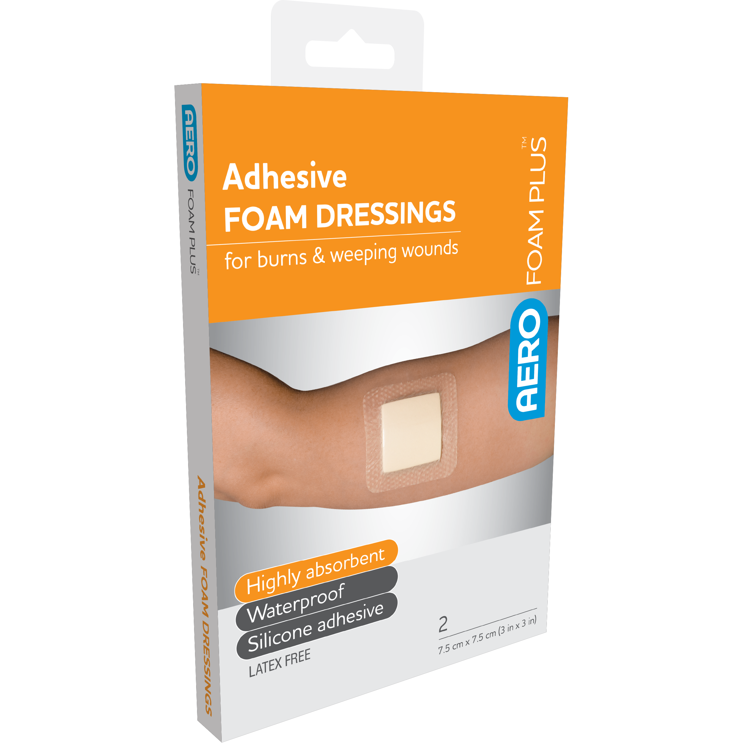 AEROFOAM PLUS Adhesive Foam Dressings 7.5 x 7.5cm Box/2