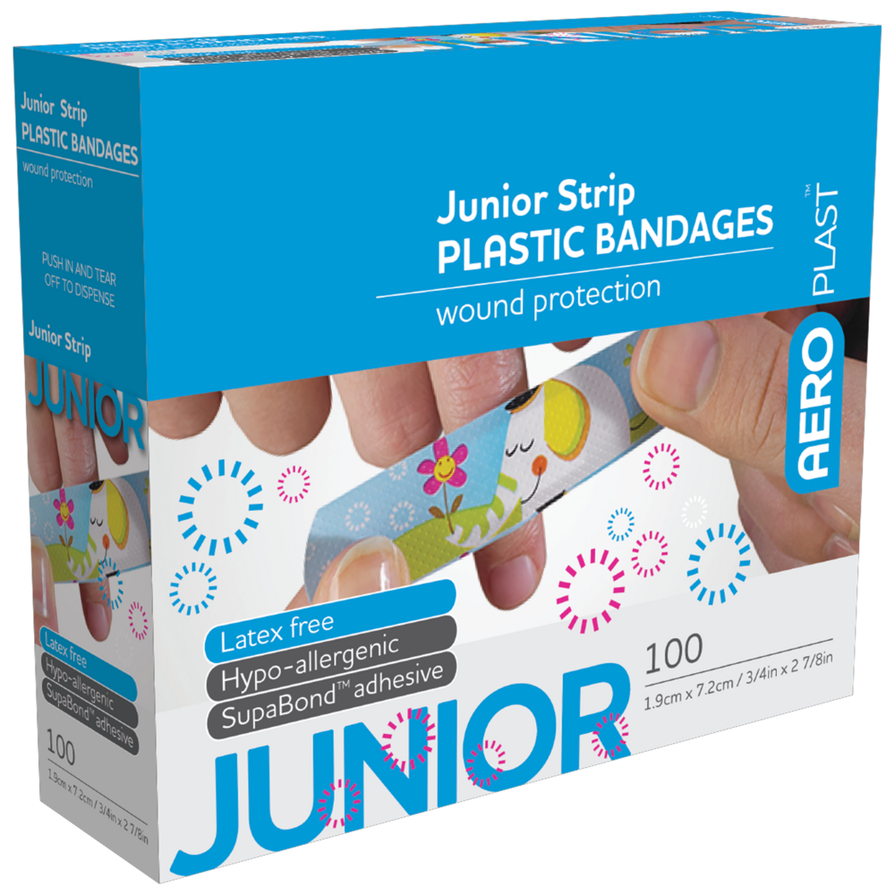 AEROPLAST Plastic Junior Strip 7.2 x 1.9cm Box/100 Min order x 12