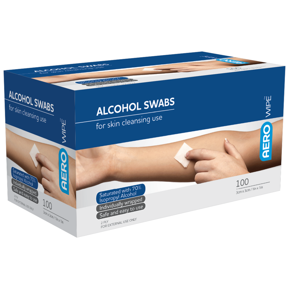 AEROWIPE 70% Isopropyl Alcohol Swab 3 x 3cm  Box/100