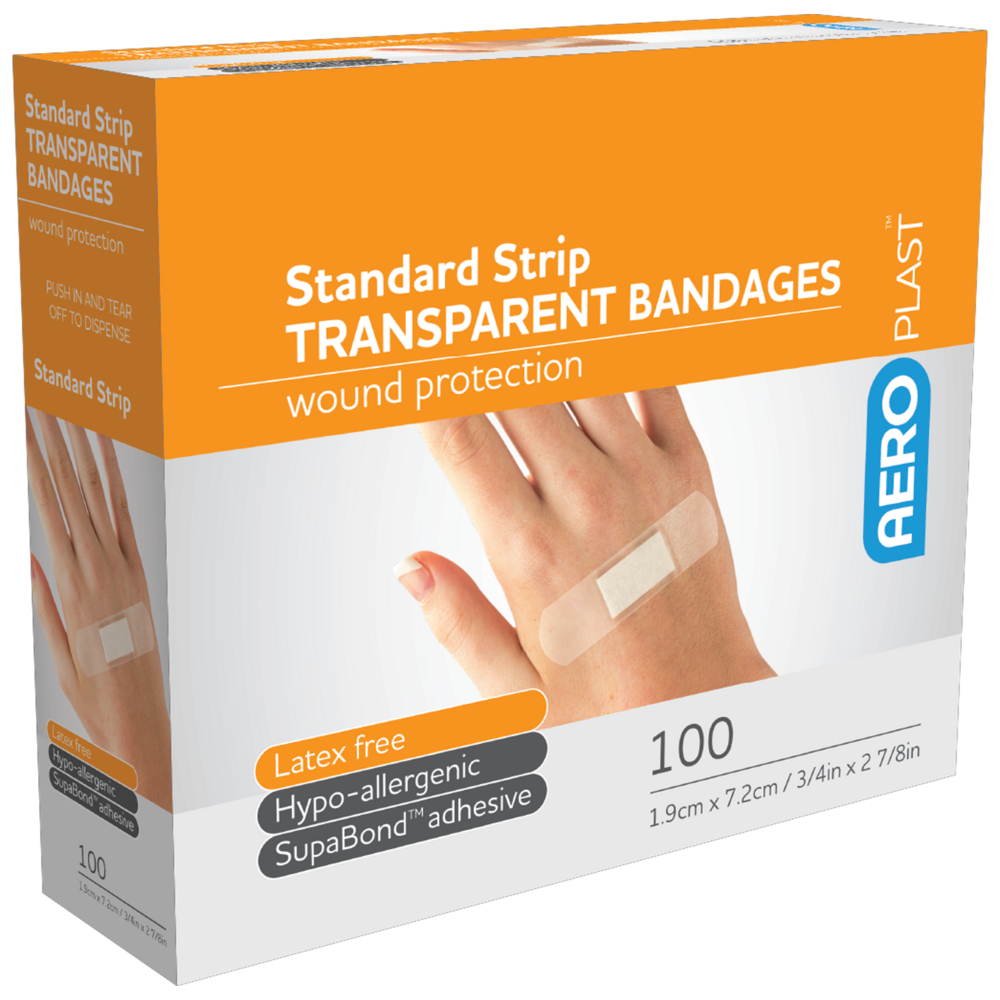 AEROPLAST Transparent Standard Strip 7.2 x 1.9cm Box/100- Min order x 12