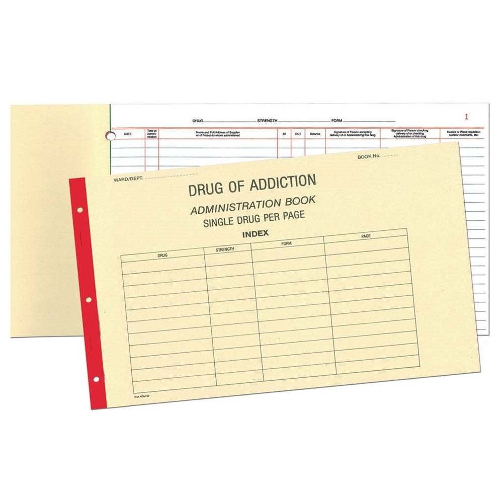Drug of Addiction Administration Book Single Drug per Page