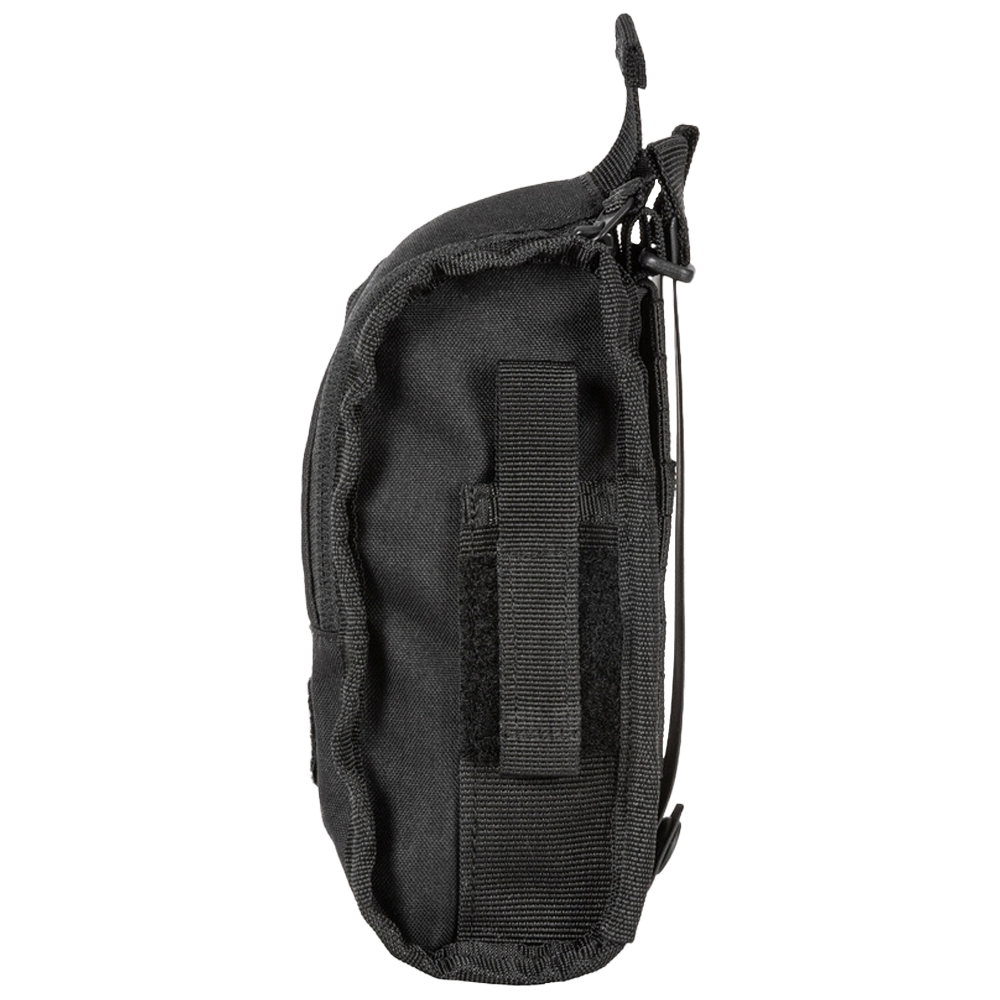 Single-hand access medic pouch with bungee tie-down cords and rear MOLLE platform